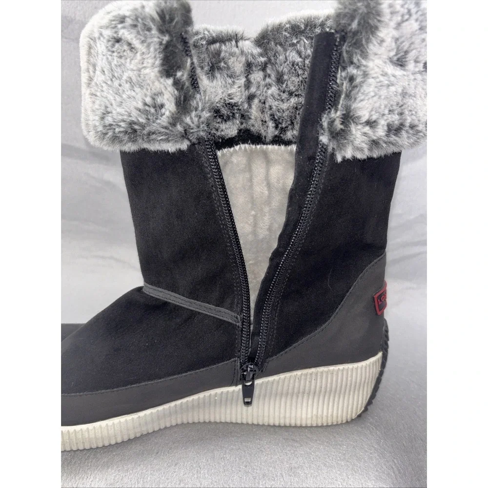 London Fog Collection CHERYL Black And Gray Fur Lined‎ Winter Boots Women's 10